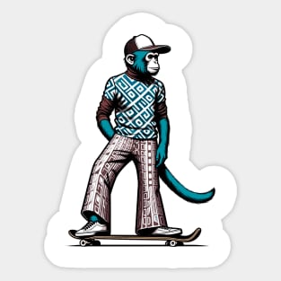 Retro Monkey Skateboarder - Vintage Style Illustration Sticker